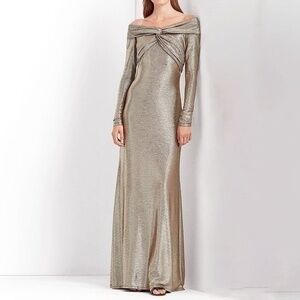Lauren Ralph Lauren Metallic Gold‎ Evening Gown • Off-Shoulder, Size 10 NWT
